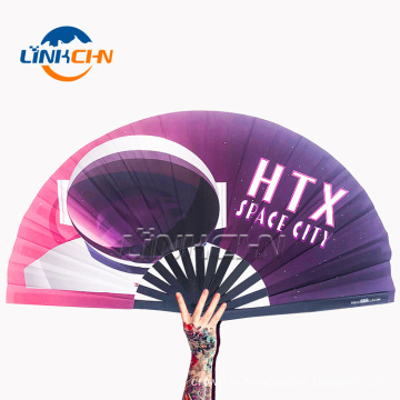 Personalized large bamboo fabric hand fan for gifts